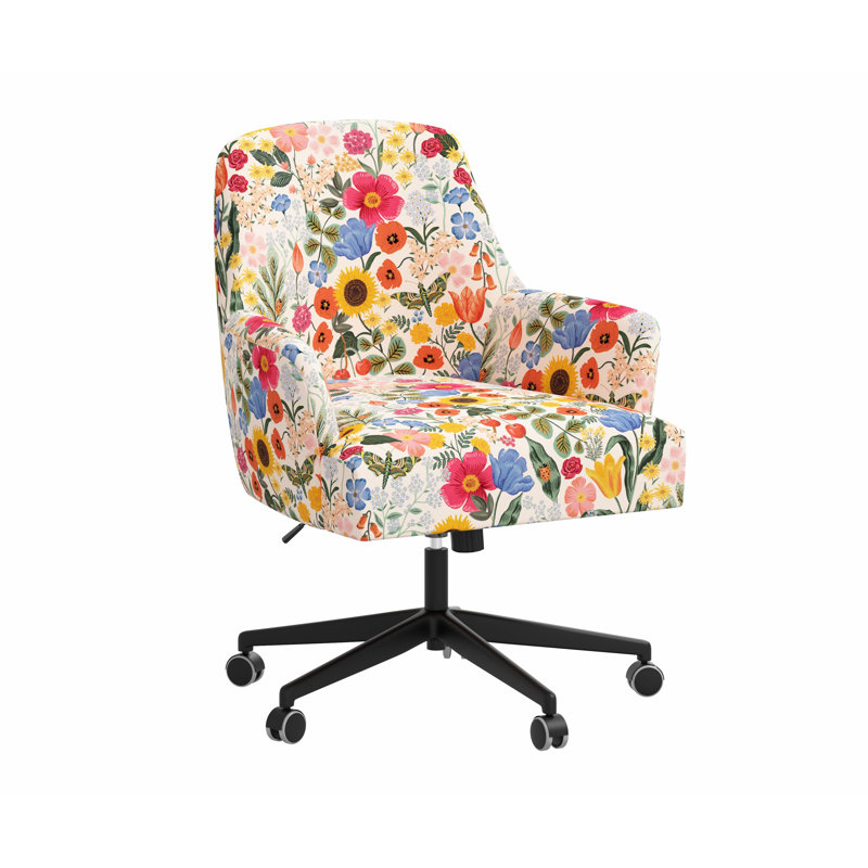 Chaise de bureau avec base Yvette, Lin rosé RPC, Matte Black