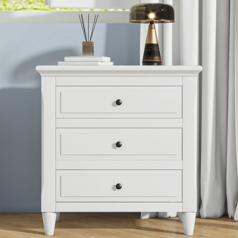 Armoire de chevet avec trois tiroirs robustes, Blanc
