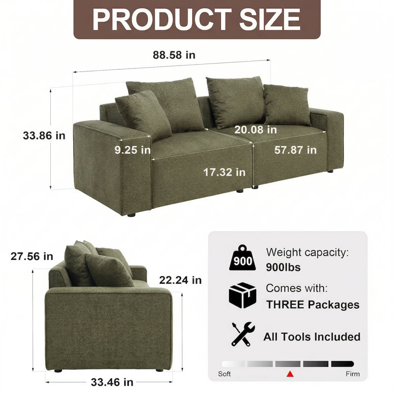 Canapé 88,58 po de largeur Uphostery, Mélange de polyester vert