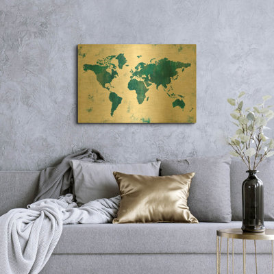 «Découvrez le monde bleu» par Melissa Averinos, art mural en métal doré, 36 po x 24 po