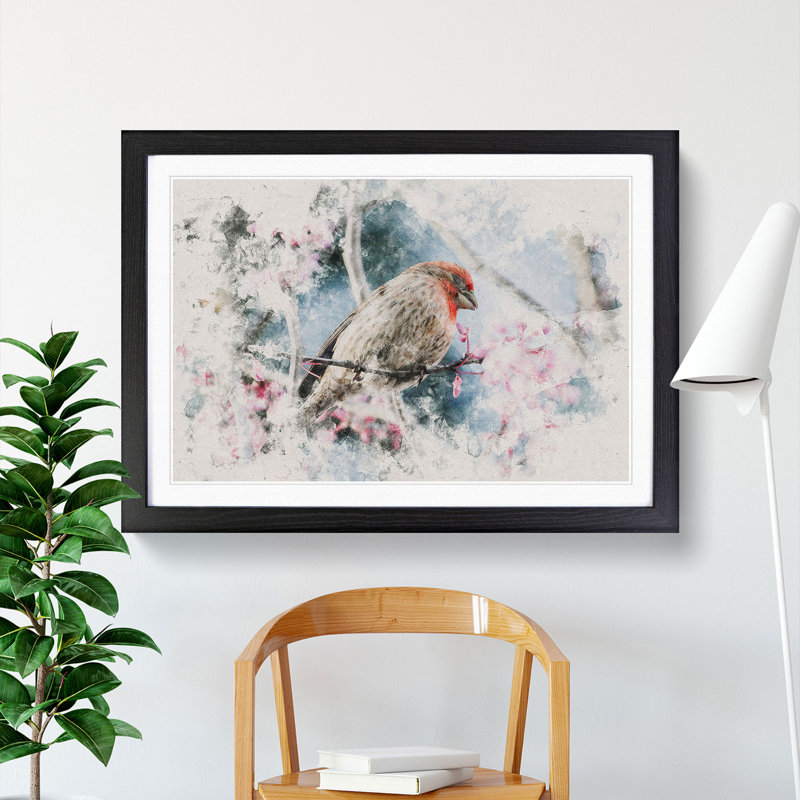 A House Finch Bird Watercolour - Picture Frame Graphic Art, Black, 48cm H x 65cm W x 2cm D