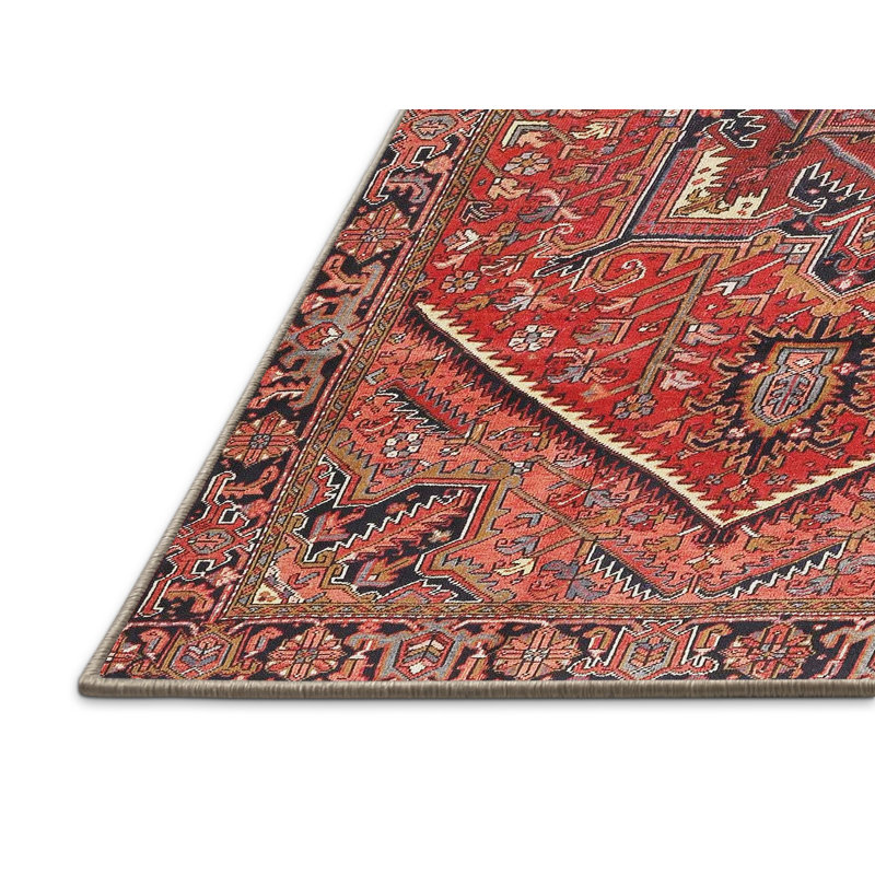 Traditional Red/Black Area Rug, Rectangle 5' x 7'