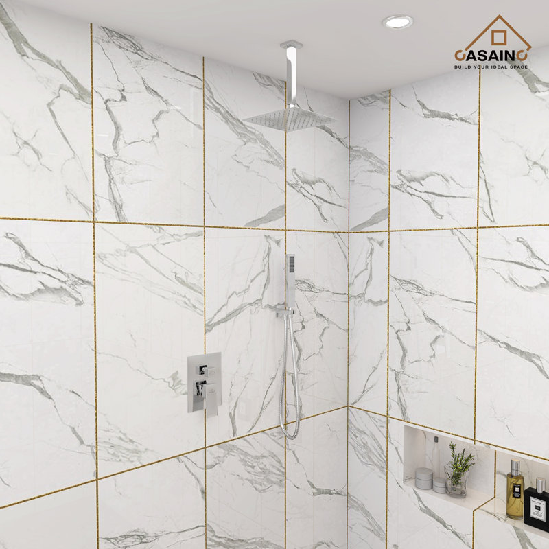 Large Chrome Dual Square Ceiling Mounted Rain Shower System