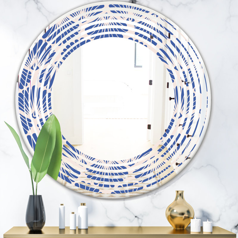 Retro Blue Waves - Abstract Accent Mirror, 31.5" H x 31.5" W