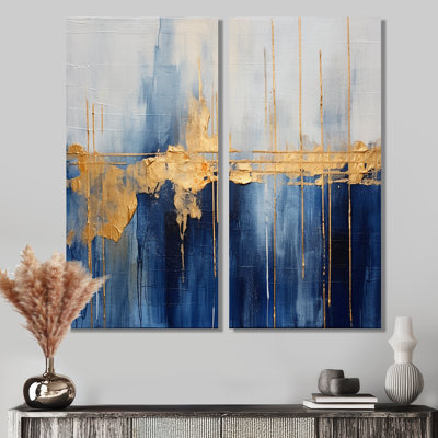 Fabric Of Time Abstract Blue And Gold IV - Modern Art Prints On Canvas