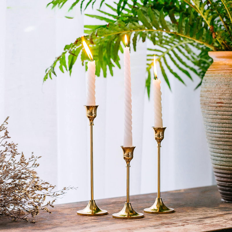 2 Sets(6 Pcs) Brass Gold Metal Taper Candle Holders Candlestick Holders, Vintage Modern Decorative Centerpiece Candlestick Holders