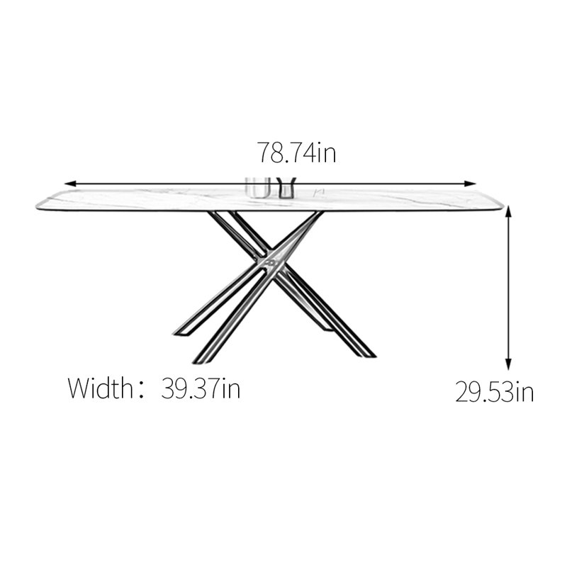 Table de salle à manger en acier inoxydable, H 29,53 po x L 78,74 po x l 39,37 po