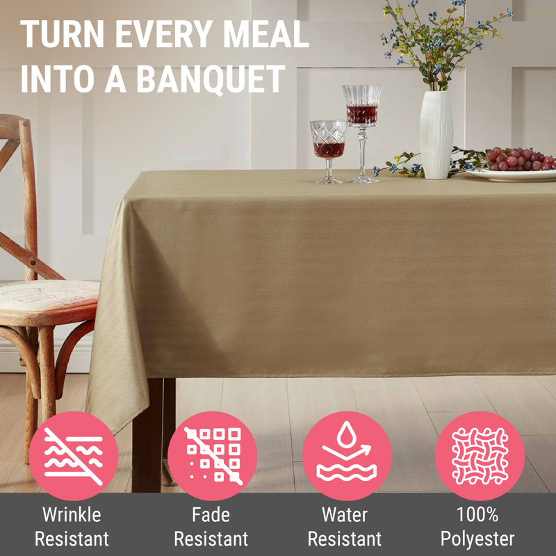 Lincoln Stripe Fabric Tablecloth, 70" Rectangle, Taupe