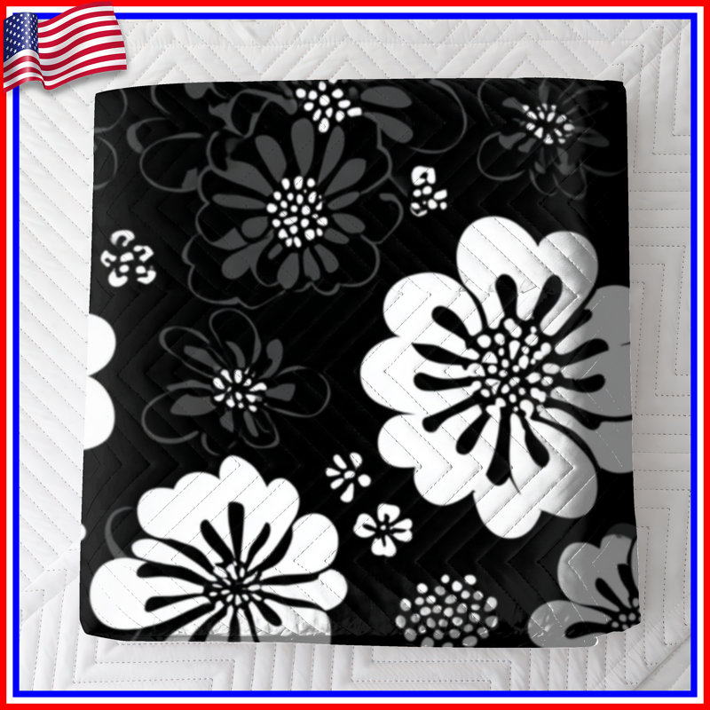 Couvre-lit noir matelassé à motif floral toutes tailles, Grand lit