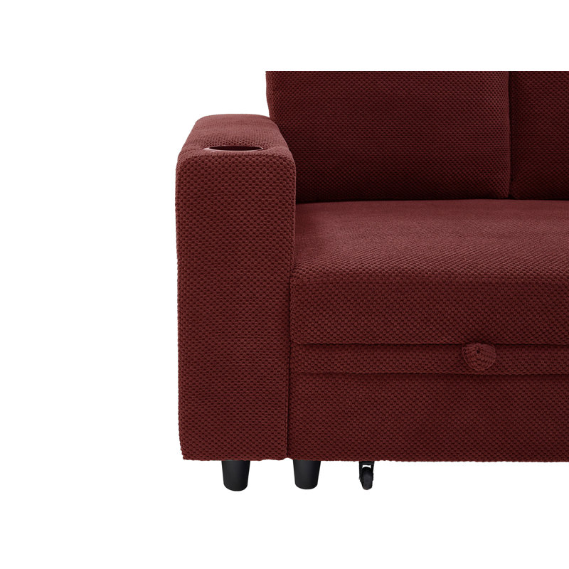 Canapé-lit modulaire coulissant avec porte-gobelets, Polyester rouge