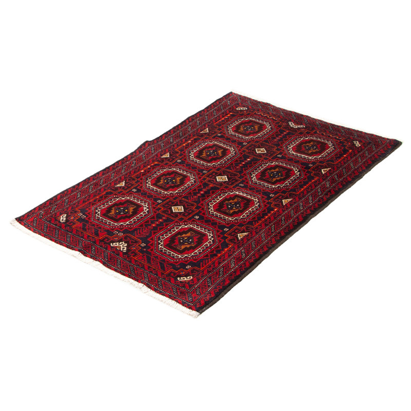 Tapis bleu marine en laine noué à la main de conception unique 3 pi 3 po x 5 pi 6 po New Age Eisner