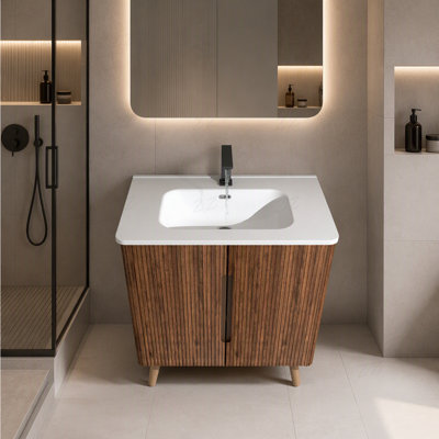 30" Striped Walnut Bathroom Vanity with Sink