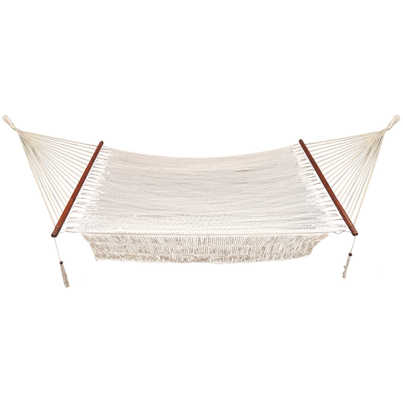  Fringed Island 1-Person Cotton Rope Hammock w/Spreader Bar, 78x48
