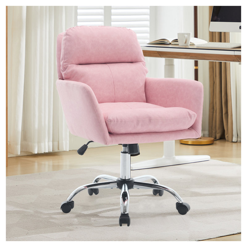 Chaise de bureau en similicuir rose à hauteur réglable - Design ergonomique pour bureau à domicile, chambre à coucher et coiffeuse