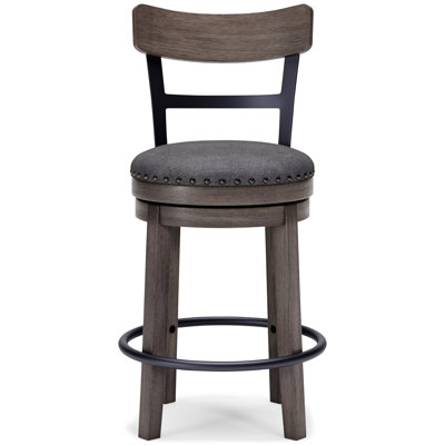  Tabouret de bar gris pivotant rembourré avec dossier en bois massif de 37,25 po de hauteur