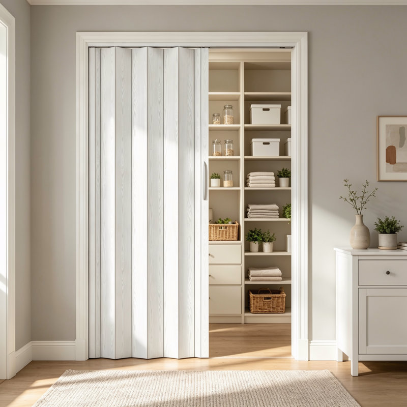 Loft Series Premium Double Walled Foldable Accordion Door 32 Inch Wide White for Room Divider or Closet Privacy Durable Easy Install