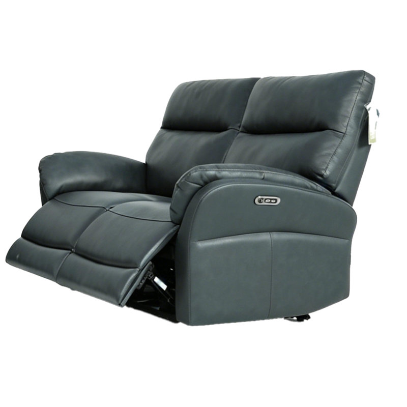 Causeuse inclinable électrique en cuir 2 places avec port USB et port de charge Hudson, Dark Grey Leather Loveseat
