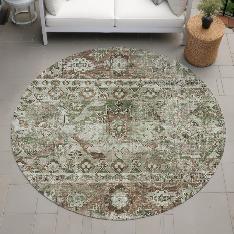 Machine Washable Indoor/Outdoor Chantille ACN2638 Global Rug, 8' Round, Sage