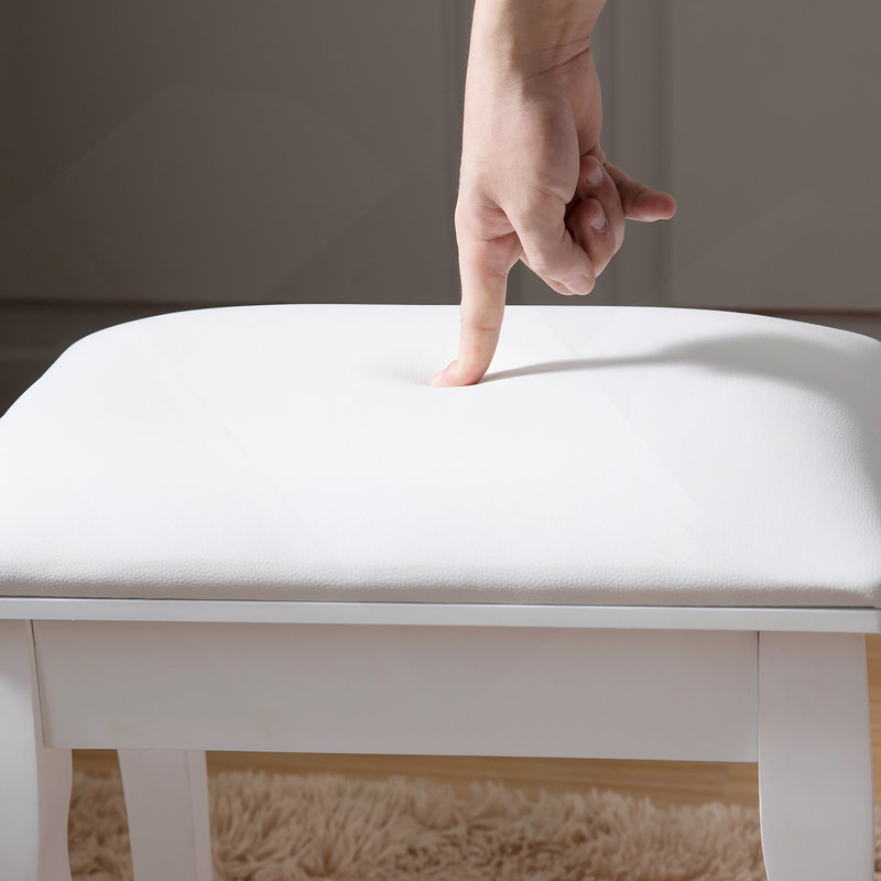 Banc de maquillage rembourré avec tabouret blanc et pieds en bois massif