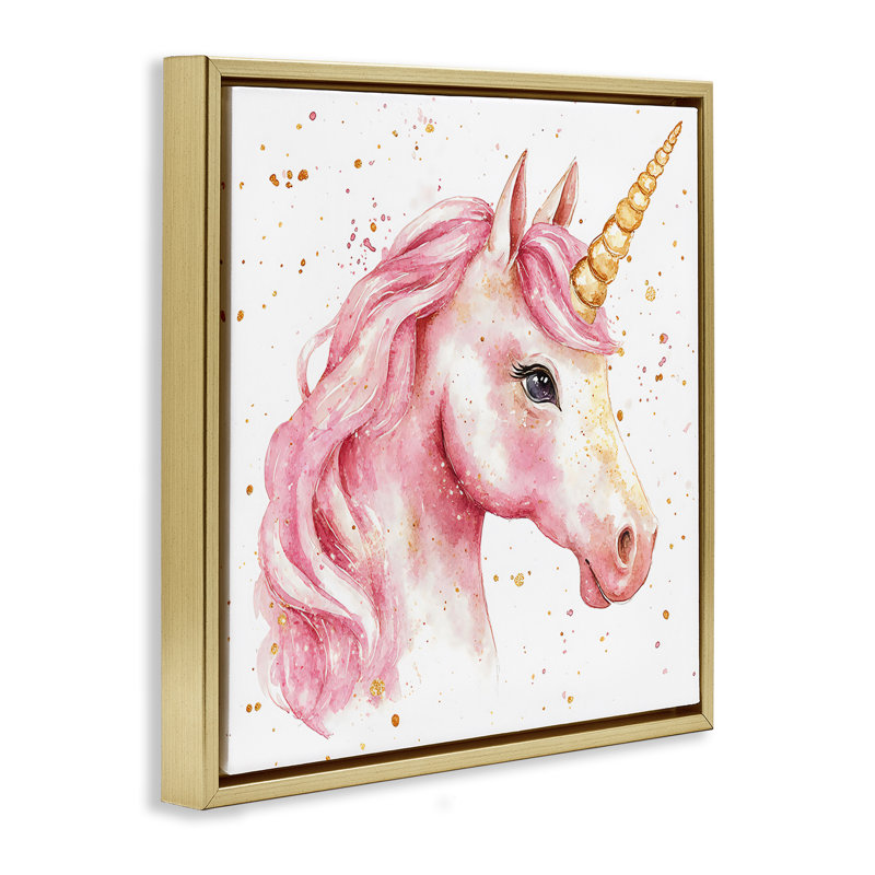 Licorne rose avec cadre flottant éclaboussures de peinture, design Creative Studio, H 18 po x l 18 po