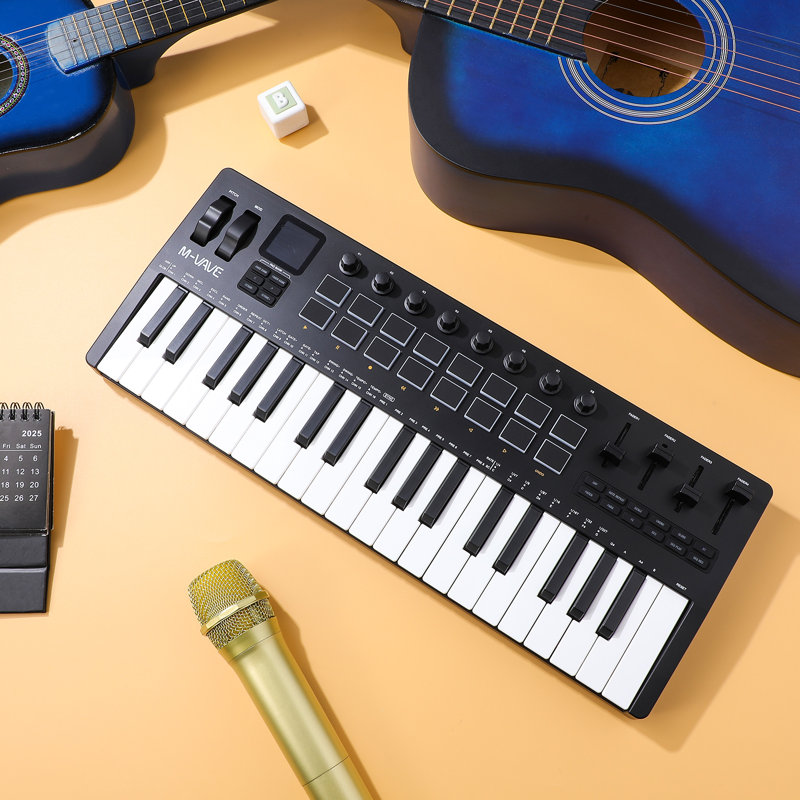MIDI Keyboard: 37-Key USB MIDI Keyboard Controller With Beat Pads Assignable Knobs And Faders