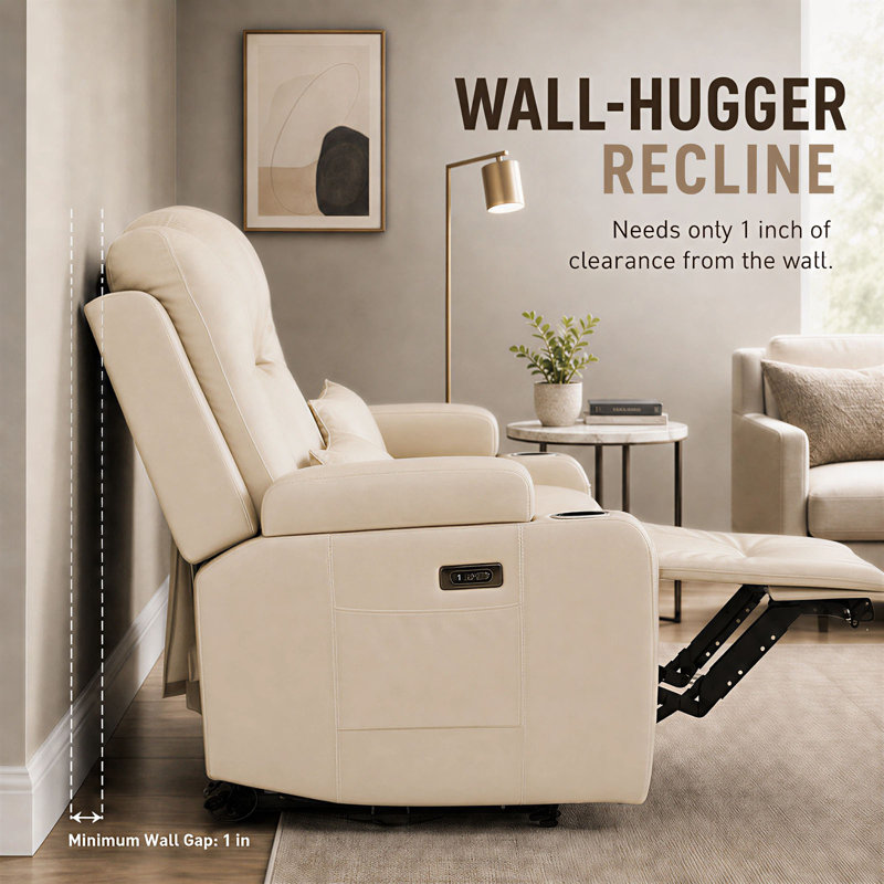 Causeuse inclinable électrique Zero Wall Hugger avec console rabattable, lumières DEL et haut-parleurs Bluetooth, Beige