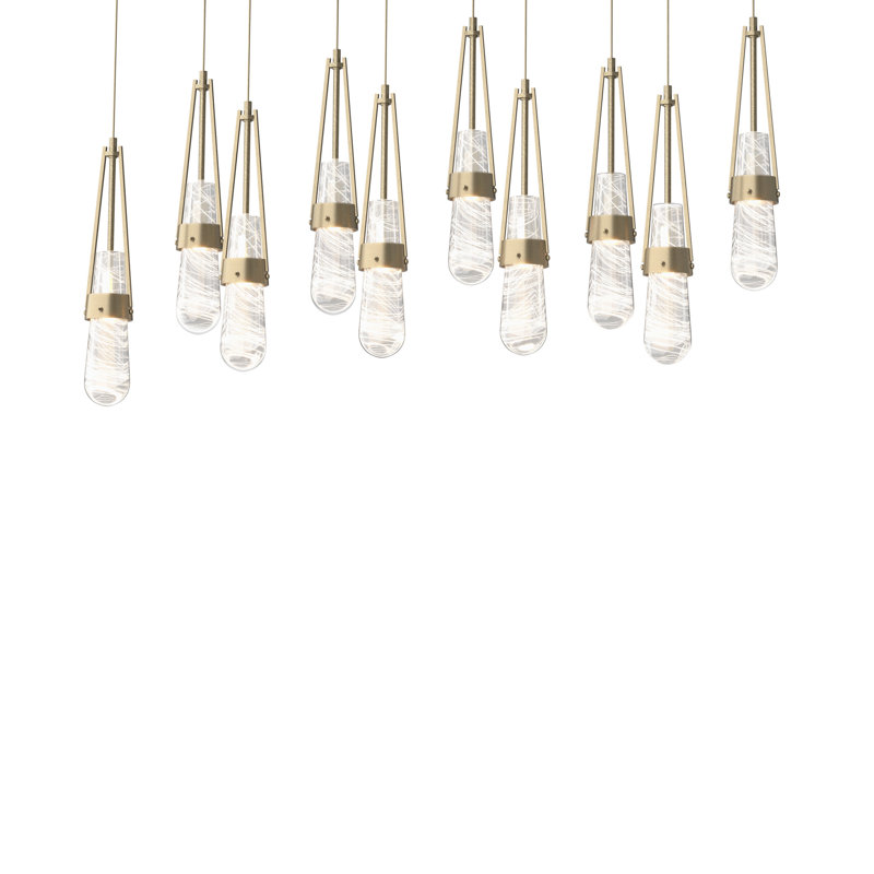 Luminaire suspendu à 10 lumières Link, Long: 19 po à 130 po, Transparent avec filetage blanc, Or doux