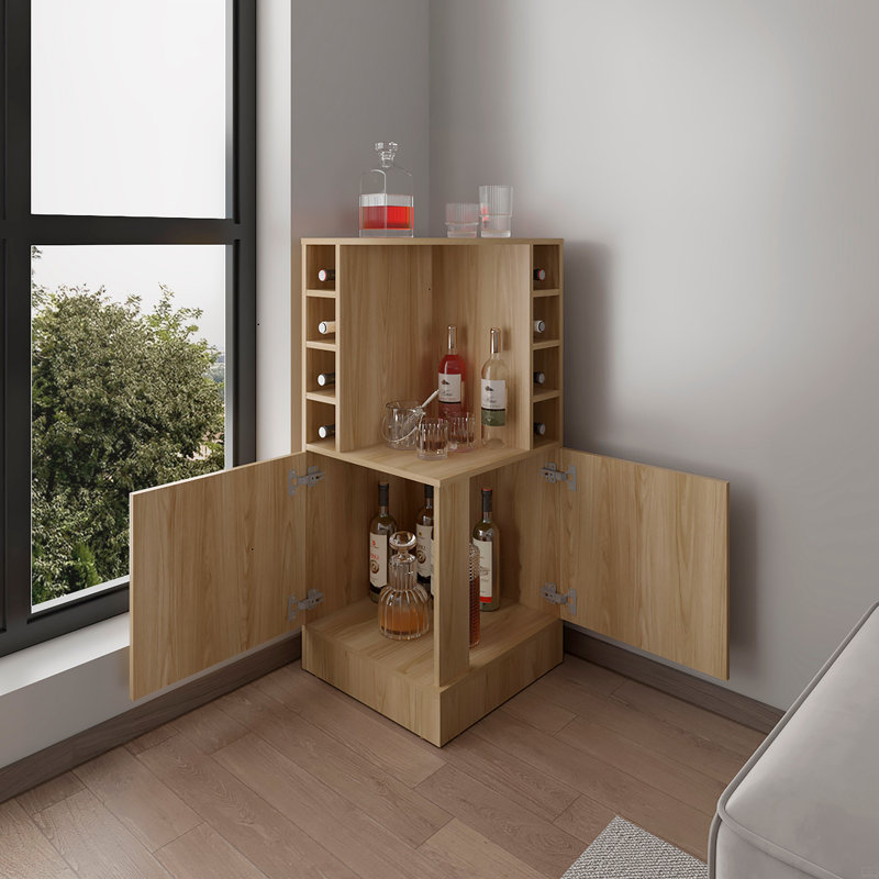 Bar, 2 portes, 8 compartiments pour bouteilles de vin, Brun
