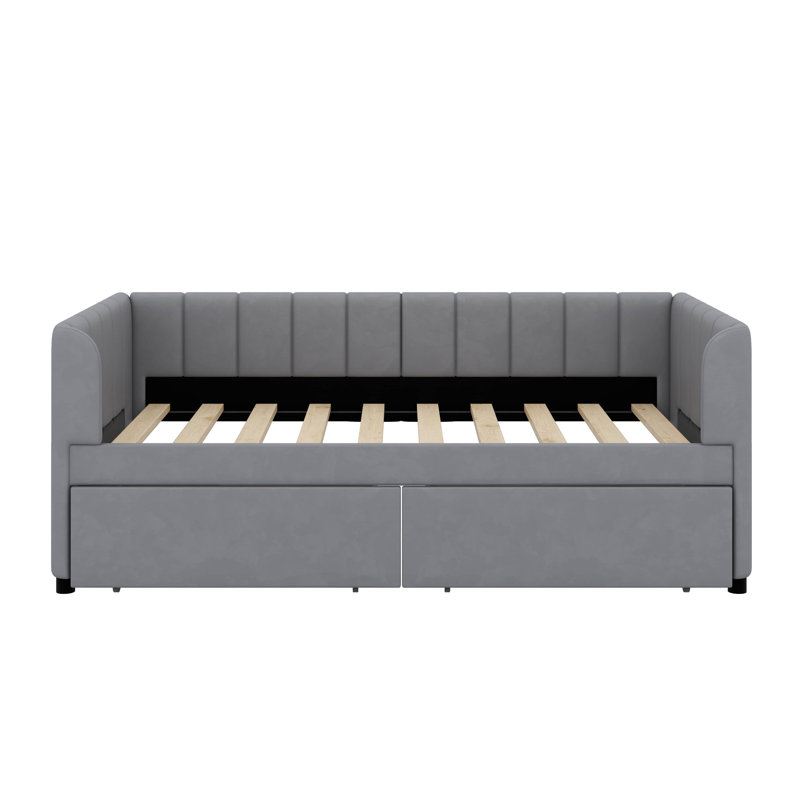 Twin Size Upholstered Daybed With Drawers, Gray