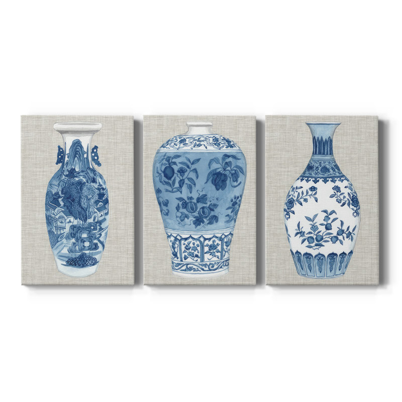 Vase en lin Ming I - toile tendue sur mesure - 3 pièces, H 12 po x l 24 po