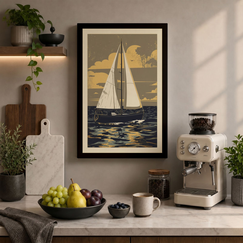 Sailboat in Motion Coastal - Wrapped Canvas, 30x20 - 76.2 x 50.8 cm, White Border