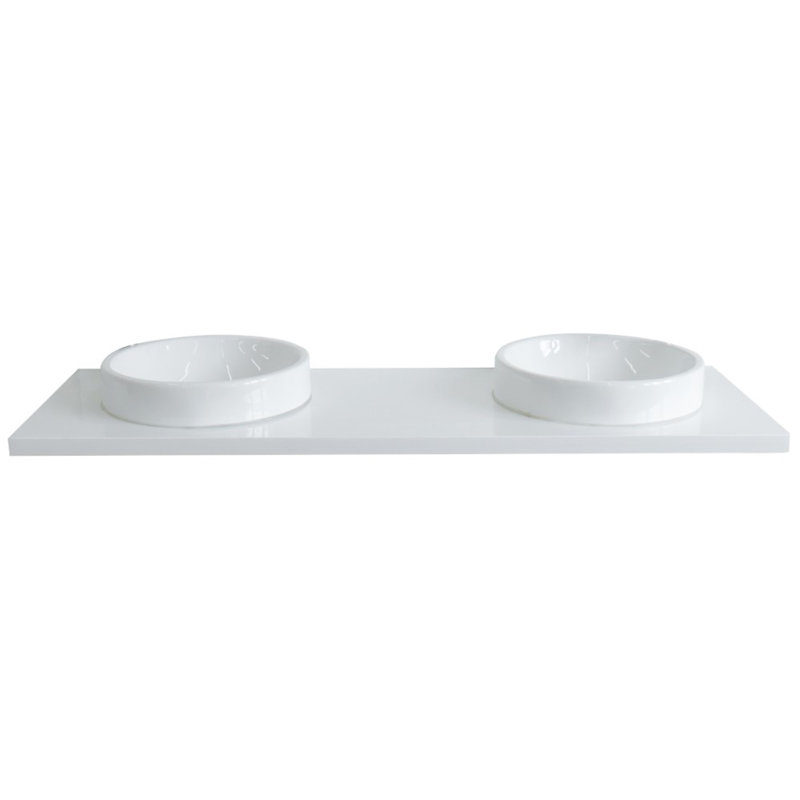 Plateau de meuble-lavabo double 61 "avec lavabo, Quartz blanc