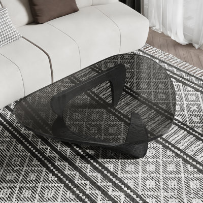 Modern Glass Coffee Table, 35.8" X 25.6" X 15.7" Mid Century Modern Coffee Table, Sleek Coffee Tables, Suitable For Bedroom Living Room Reception Office Tables, Black.