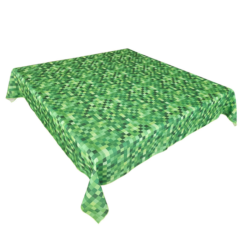 Poplin Printed Squares Pixelated Polyester Tablecloth, 58" Square, Green