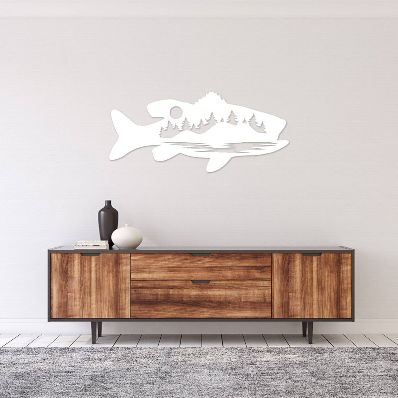 Art mural alternatif en métal Bass Bass, Noir, H 16 po x l 47 po x P 0,12 po