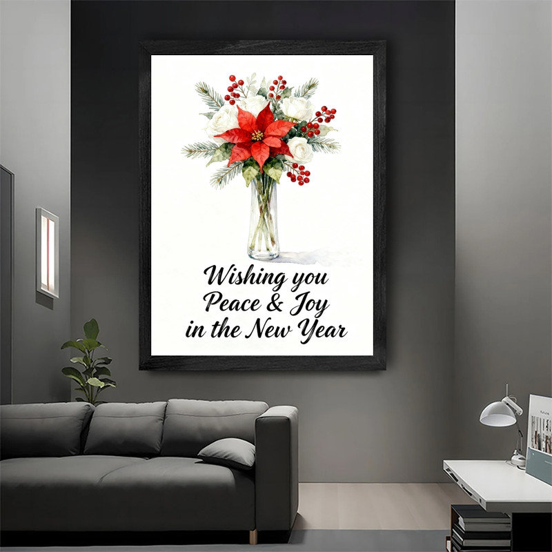 Reproduction encadrée noire, nouvel an, art mural aquarelle festive, botanique, cadre élégant, H 25 po x l 17 po