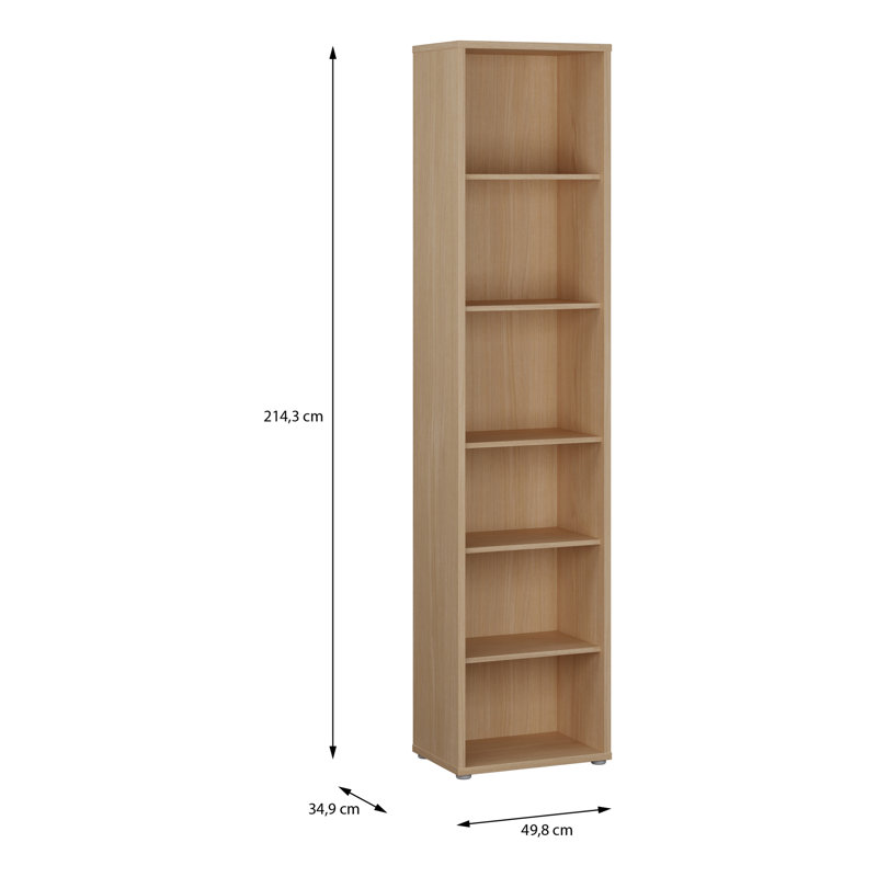 Modern minimalistic shelf unit with 6 open shelves, bookshelf, engineered wood, warm decor, Beige