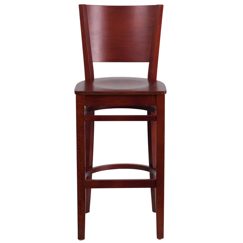 Kadircan Solid Back Wooden Restaurant Barstool, Mahogany, 1