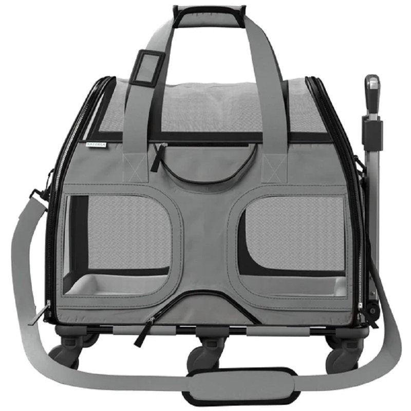 Luxury Rider Chrishawn Pet Carrier with Removable Wheels and Telescopic Handle, Gray and Black