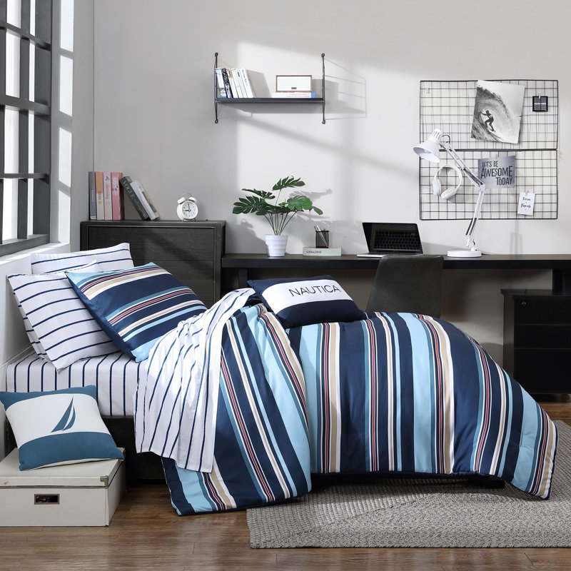 MF Bonus Sets Nautica Reversible Navy Comforter Bonus Set, Twin Comforter + 1 Standard Sham
