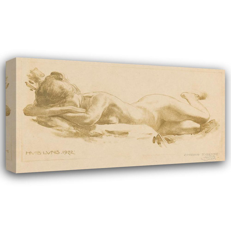 «Prone N nu Woman» par Huib Luns - Art mural sur toile tendue avec châssis, H 18 po x l 14 po