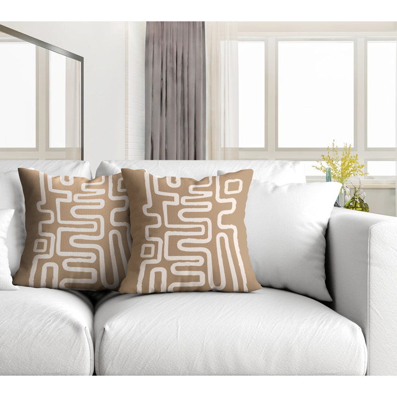 Coussin décoratif carré intérieur / extérieur Miroir, Beige, L 19 po x H 19 po