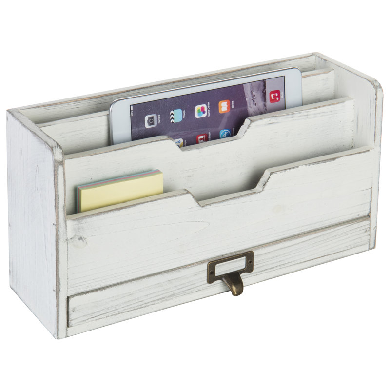 Solid Wood 3-Slot Desk Organiser With Drawers