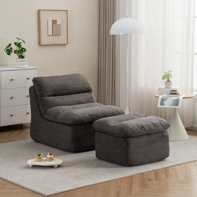 Azareu Large Corduroy Memory Bean Bag Chair with Ottoman For Adults And Kids by Trule