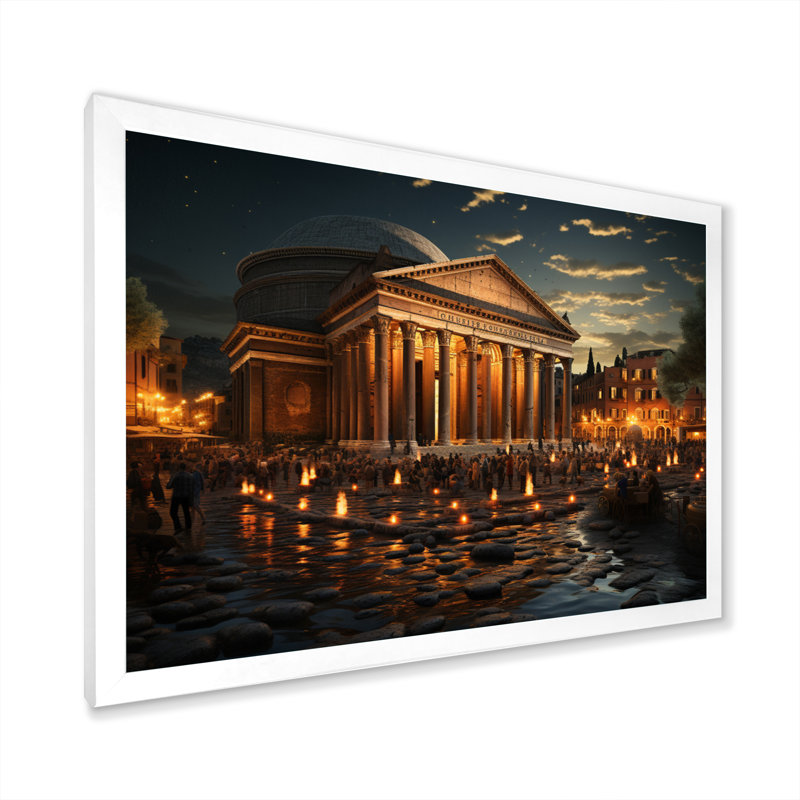 «Italy Pantheon Rome», reproduction sur toile, H 12 po x l 20 po x P 1 po, Cadre simple blanc