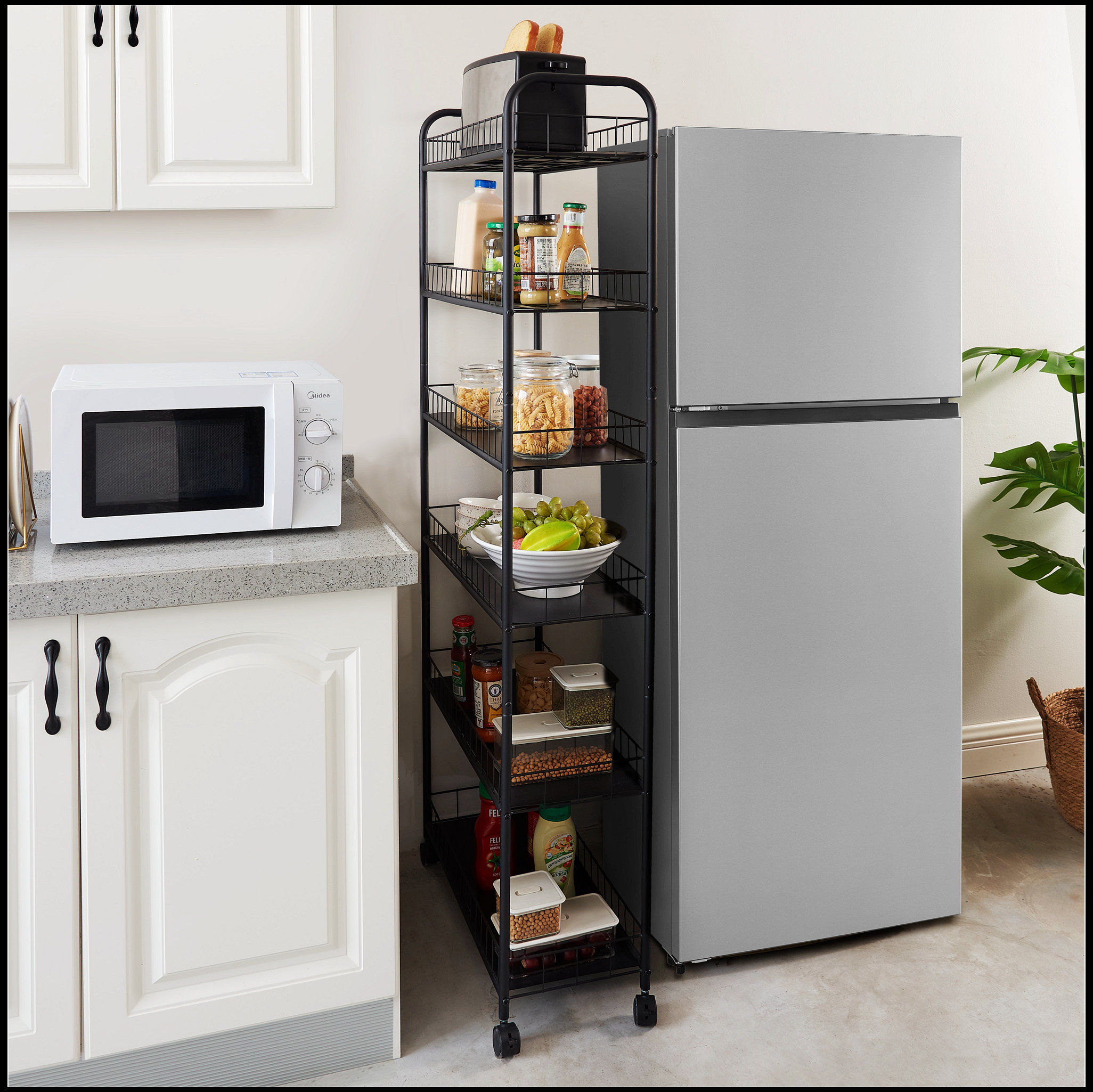 thumbnail image 2 of 6-Tier Slim Rolling Storage Cart - 10 Inch Narrow Metal Organizer With Wheels For Small Spaces 2 of 9