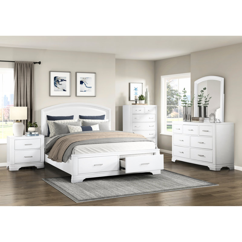 Table de chevet blanche de style transitionnel avec deux tiroirs et poignées de rangement, H 26 po x 17 po x 26 po, table de chevet en bois au design épuré pour la décoration de chambre à coucher, H 26 po x 17 po x H 26 po