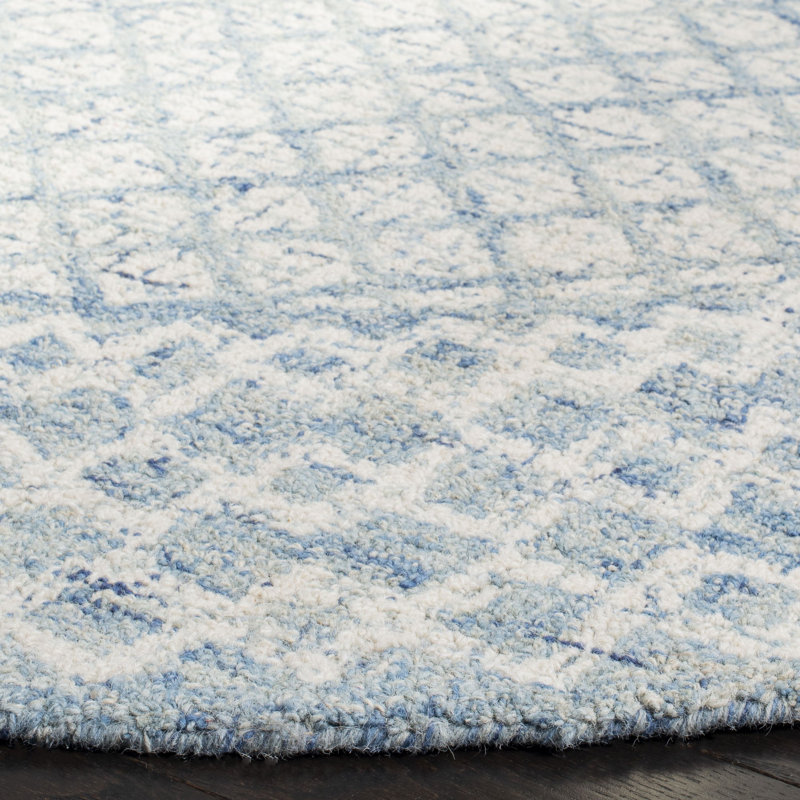 Tapis bleu en laine touffeté à la main Costin, Rond 8 pi