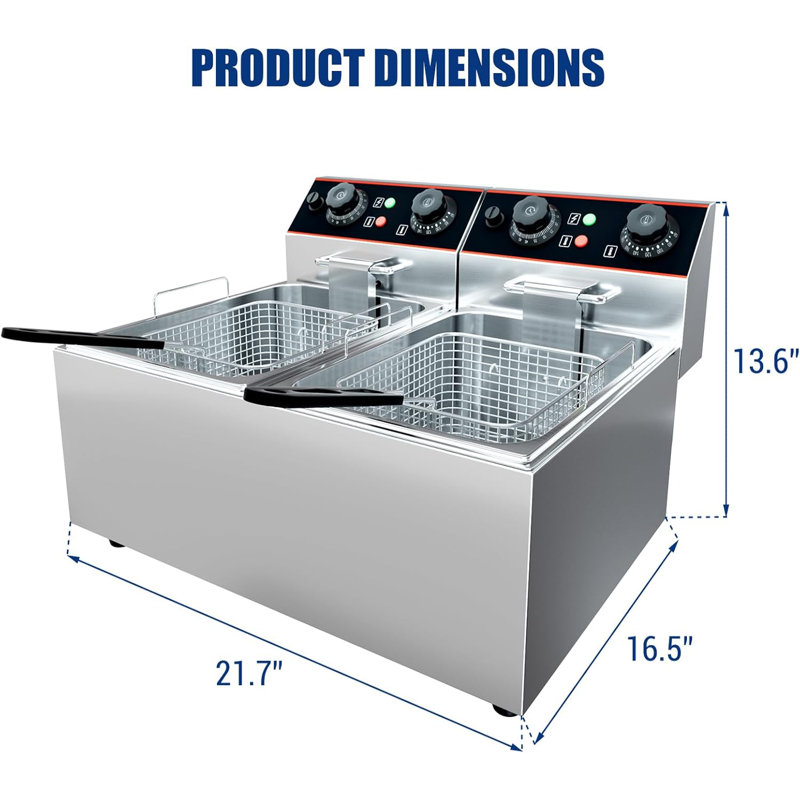 Commercial Deep Fryer with Basket,  Stainless Steel Electric Countertop Fryer with Tanks and Temperature Control for Restaurant and Home Use