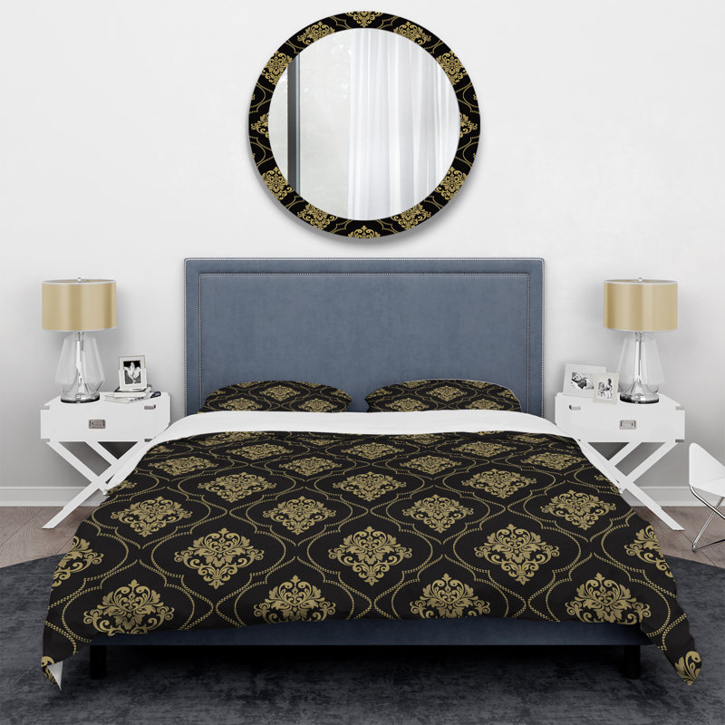 Ensemble de housse de couette 3 pièces - microfibre noire dorée, Housse de couette pour très grand lit et 2 très
